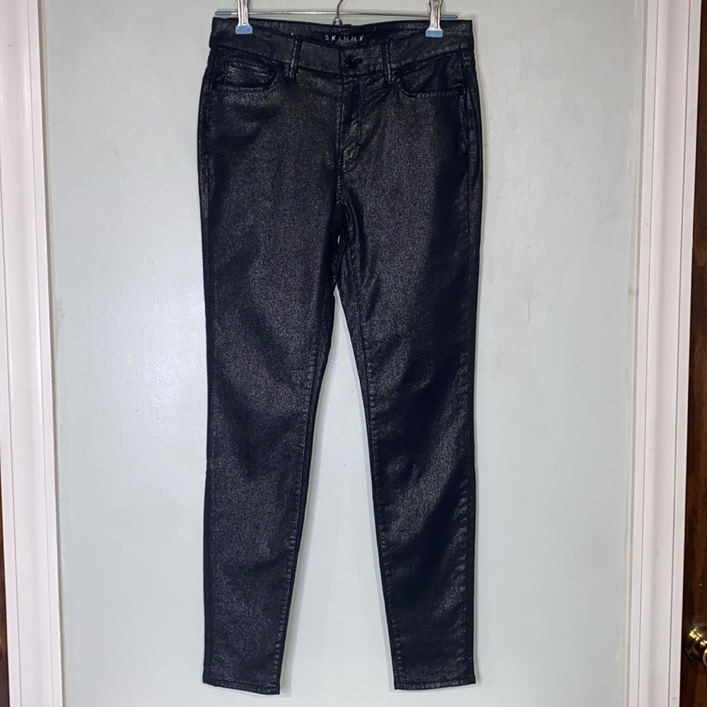 White House Black Market The Skinny Mid-Rise Black Shimmer Jeans Size 4